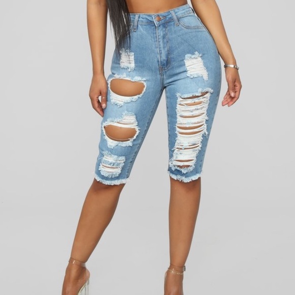Fashion Nova Pants - Fashion Nova High Waisted Blue Lost At Sea Shorts
